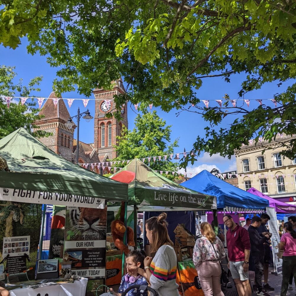 traders crowd at newbury vegan market by Vegan Fairs
