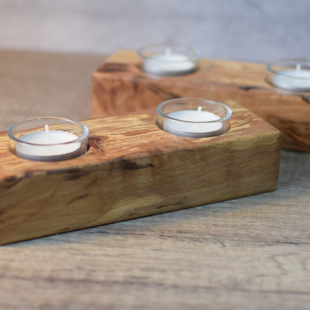 Spalted Beech tealight holders with two glass tealight inserts