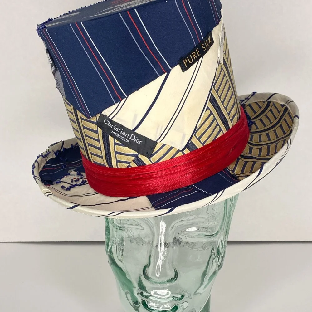 Pink Feijoa Millinery, recyled silk tie top hat