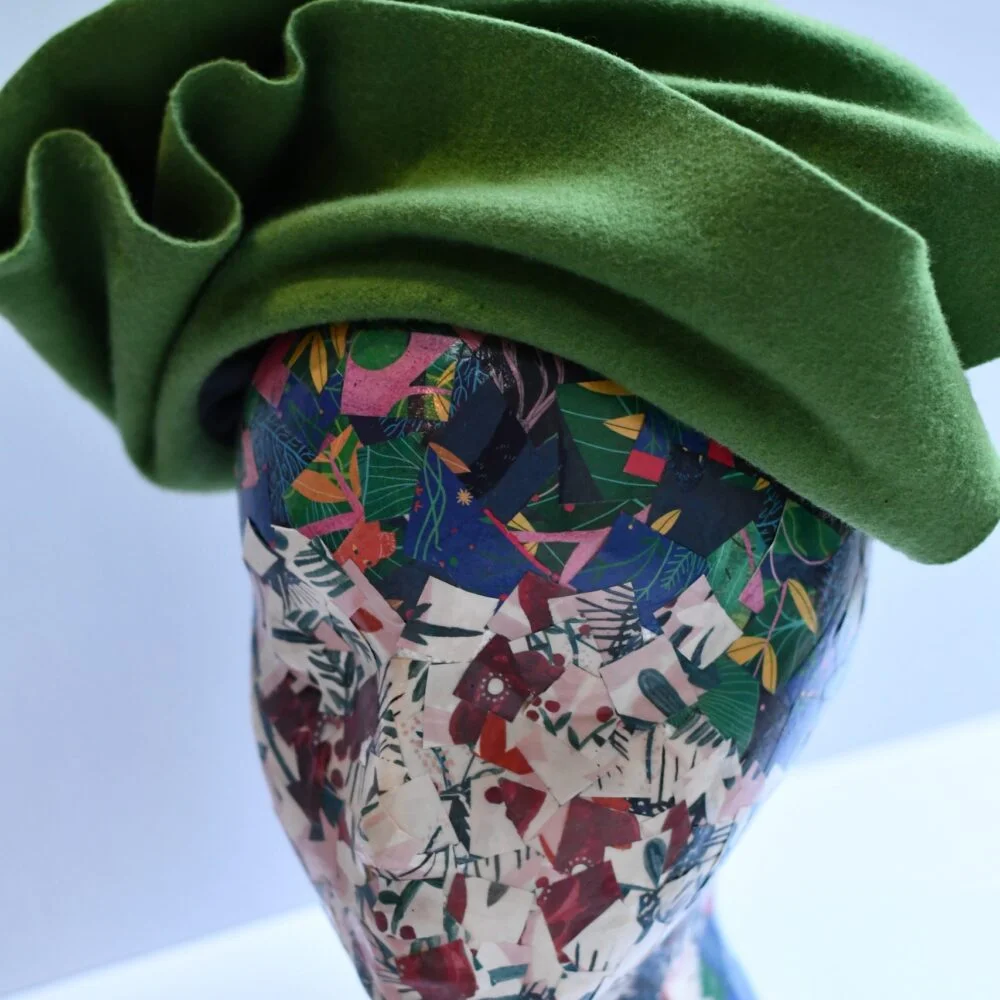 Pink Feijoa Millinery, hand sculpted wool felt hat