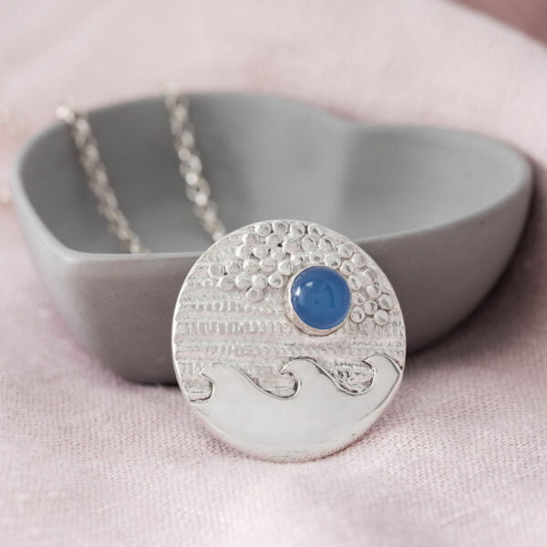 Susie Bond Jewellery, Blue Moon rising over the Waves, a fine silver pendant