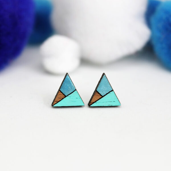 Misty Mountain Sky blue, Metallic Blue wooden stud earrings