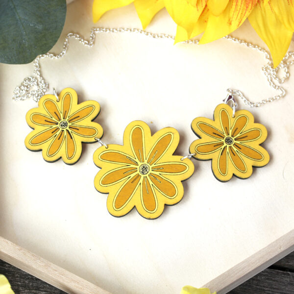 Yellow/Mustard Daisy Chain necklace on chain