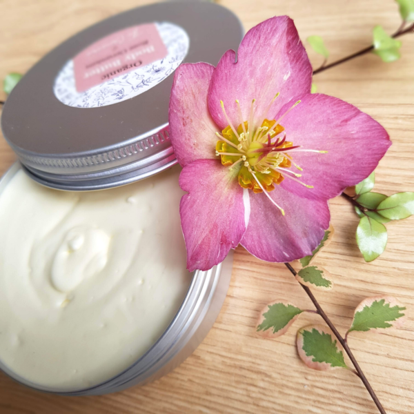 Large organic and vegan body butter with flowers