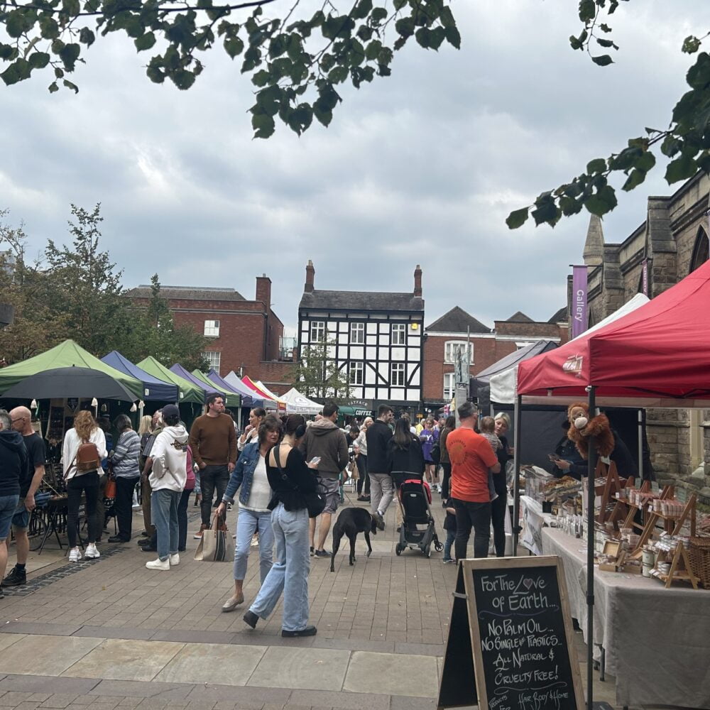 Vegan Market stalls on Lichfield Market Square