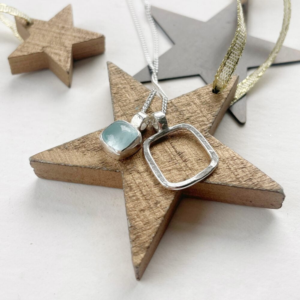 Silver and cushion cut Aquamarine pendant/ Aquamarine pendant / March birthday