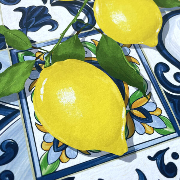 Detailed view of lemons and tiles art print