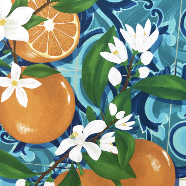 Detailed view of oranges and tiles art print