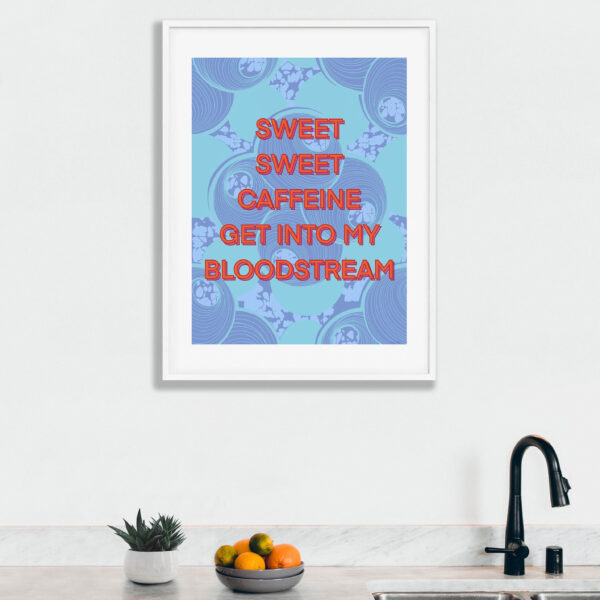 BeiCreative, Sweet Caffeine in blue illustrated art print