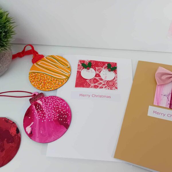 Donnydoodlesbydonna hand painted baubles and one of a kind Christmas cards