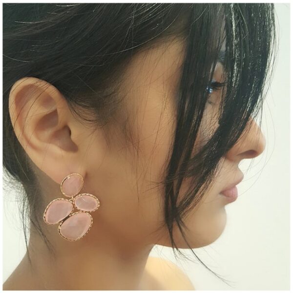 hutke jewellery rose quartz bubble earrings gold plated brass