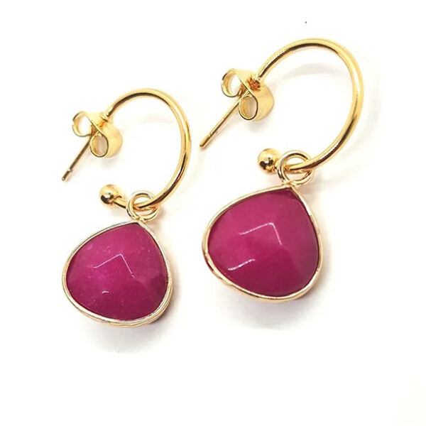 hutke jewellery ruby agate earrings gold plated half hoops