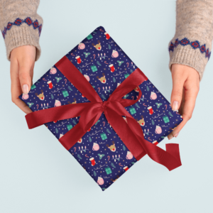 Eco-conscious holiday gift wrap with a charming festive illustration