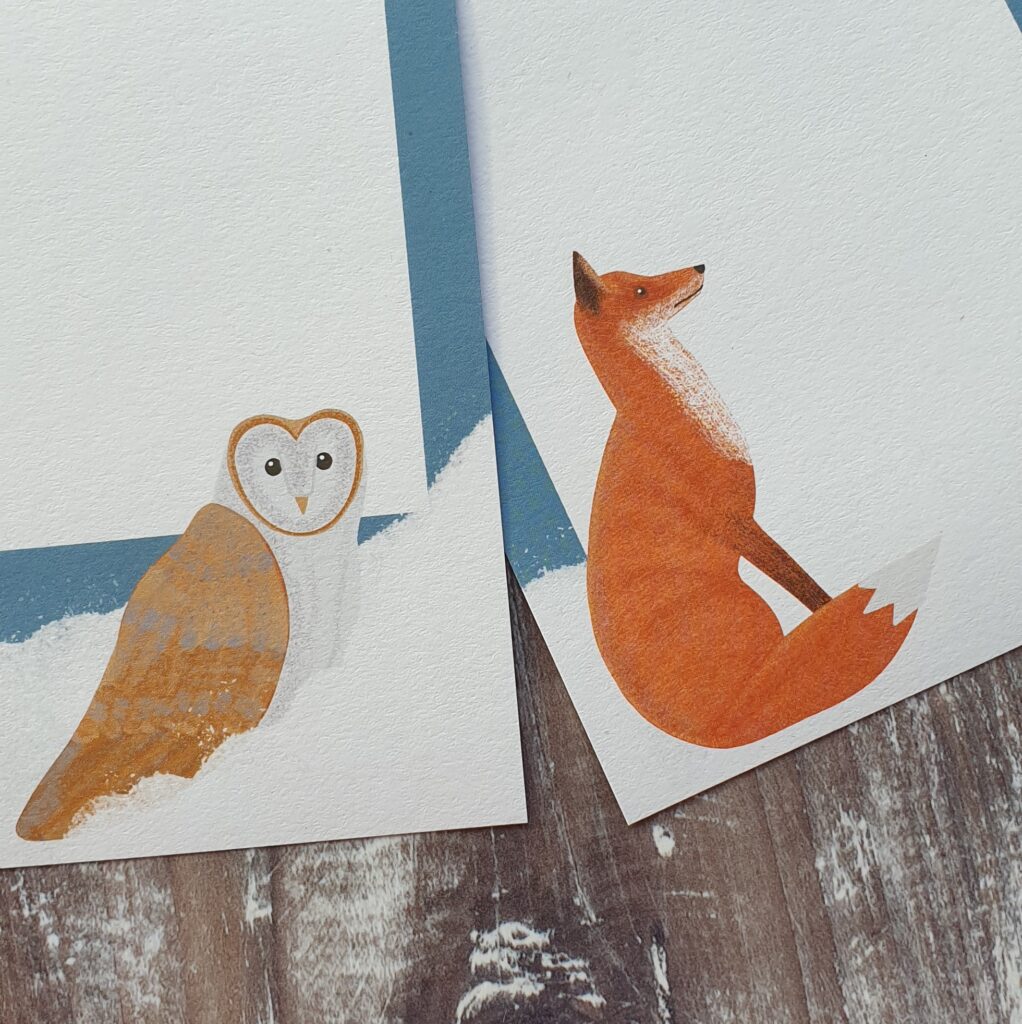 fox and owl in the snow gift notes by daffodowndilly, pedddle