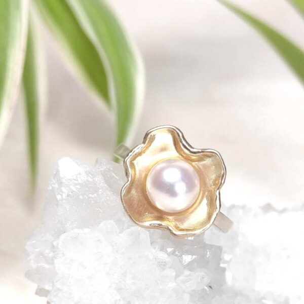 9ct Gold Akoya Pearl And Silver Ring
