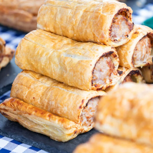 Sausage rolls at a market with Independent Street