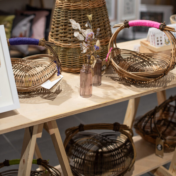Willow baskets with wrapped handles on on sale with dried flowers