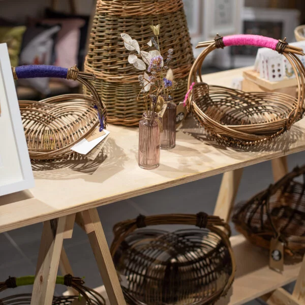 Willow baskets with wrapped handles on on sale with dried flowers