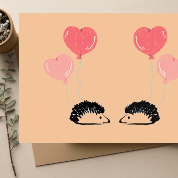 Smooth Scribe: Two Hedgehogs with heart balloons valentines, anniversary or that special someone birthday card