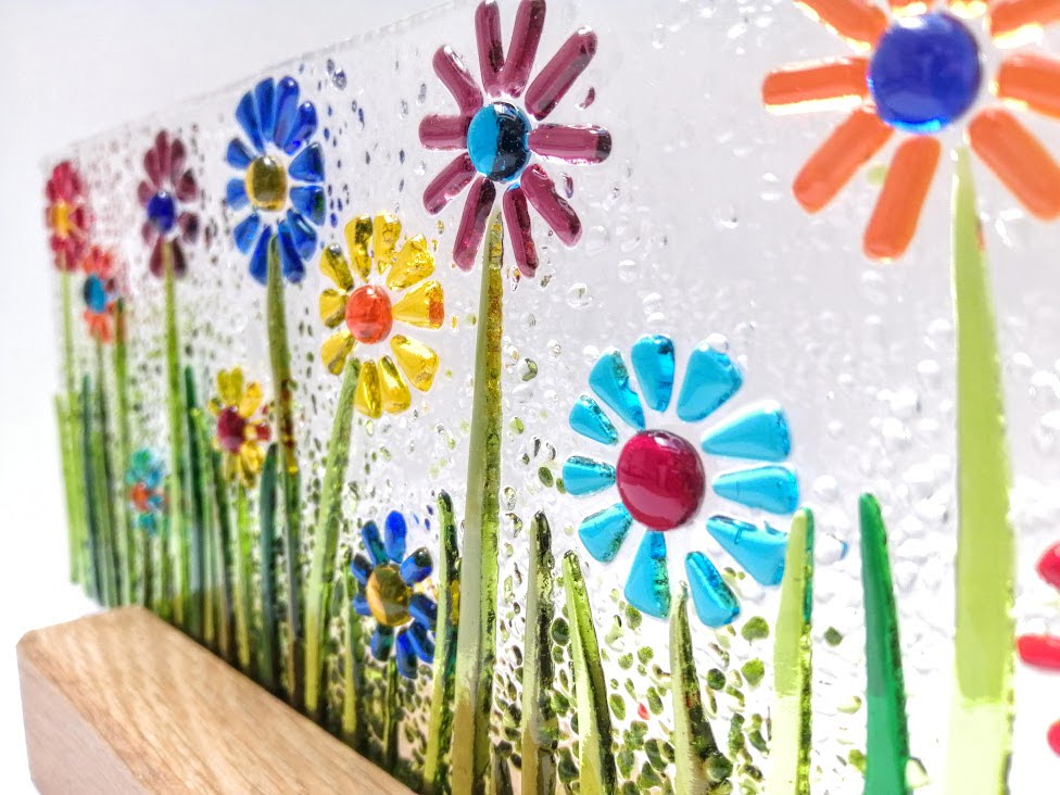 The Busy Box Room, Fused glass meadow in oak stand
