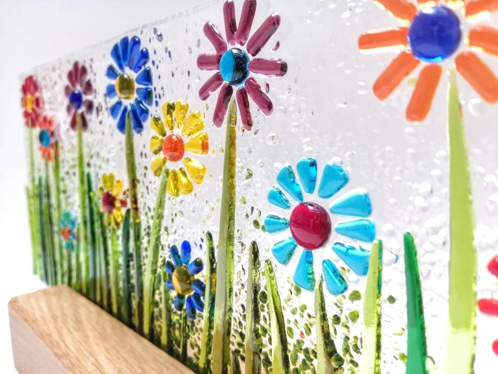 The Busy Box Room, Fused glass meadow in oak stand