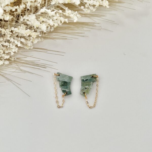 Faux emerald marble clay earrings with gold chain dangle, July Studio Creations