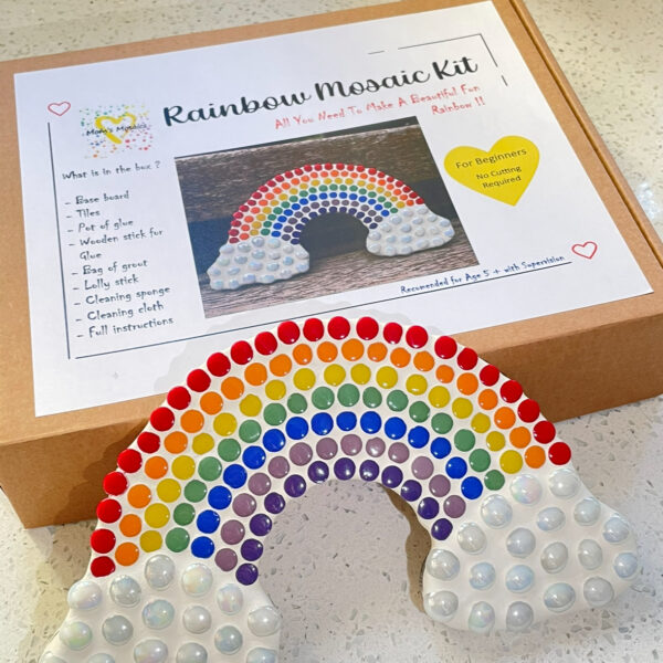 Mosaic kits are a fantastic way to try a new craft and they make great presents. They contain everything you need to make the mosaic piece. There are 3 mosaic kits in the range: a rainbow, a red heart and a glow in the dark heart. All are suitable for beginners.