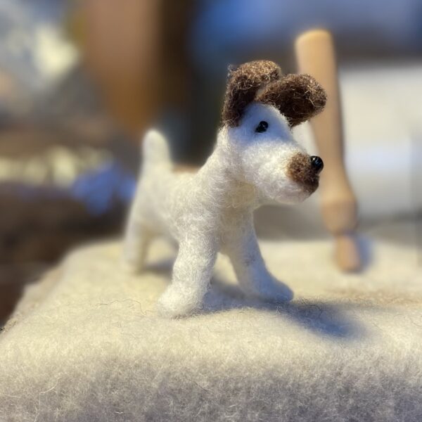 small wool art dog from the biscuit tin handmade