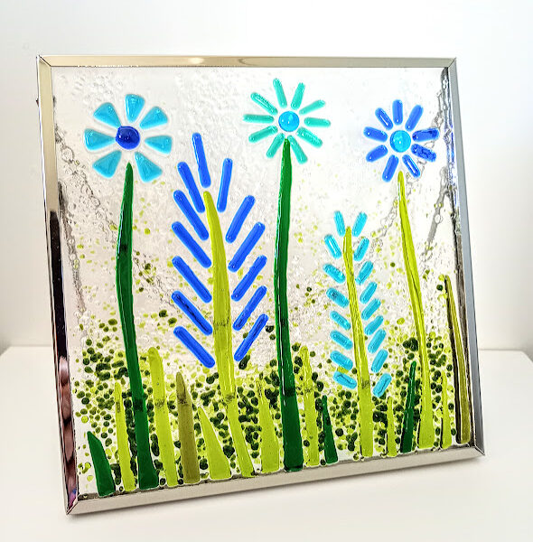 The Busy Box Room, Fused glass flowers in frame