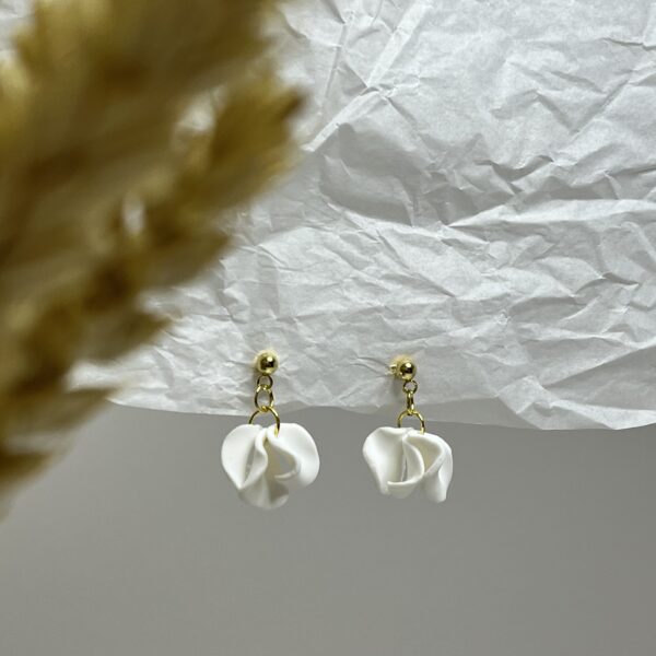 White petal cluster clay earrings with ball stud finding, July Studio Creations