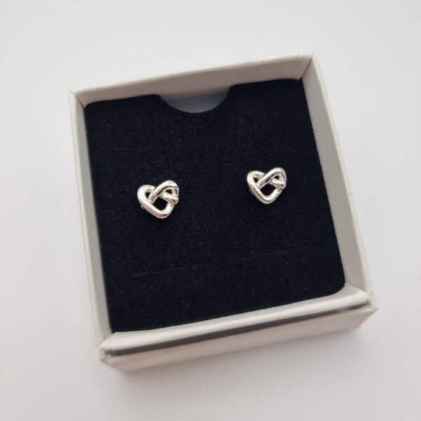Erinna Jewellery Heracles Love Knot Sterling Silver Studs - love heart shaped knots to represent a strong commitment and love