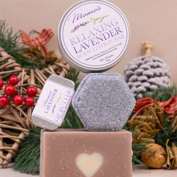 Mamas Beeswax Contents of pamper yourself Lavender fragranced gift box