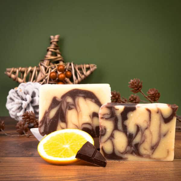 Mamas Beeswax Limited edition chocolate orange soap with Christmas decoration