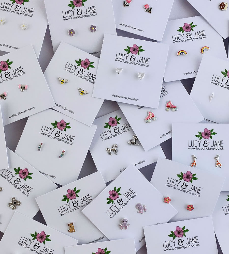 Lucy & Jane Jewellery Collection of sterling silver colourful studs for children