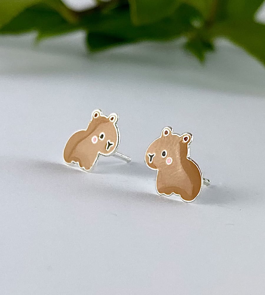 Sterling silver capybara studs. Earrings for children
