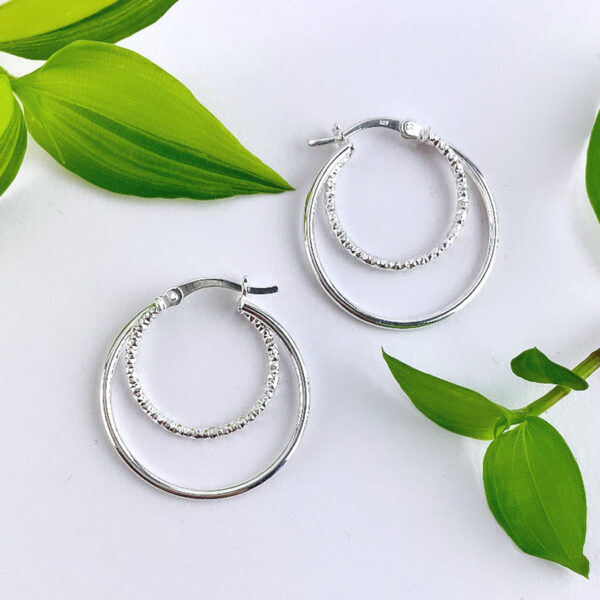 Sterling silver double hoops with contrasting textures