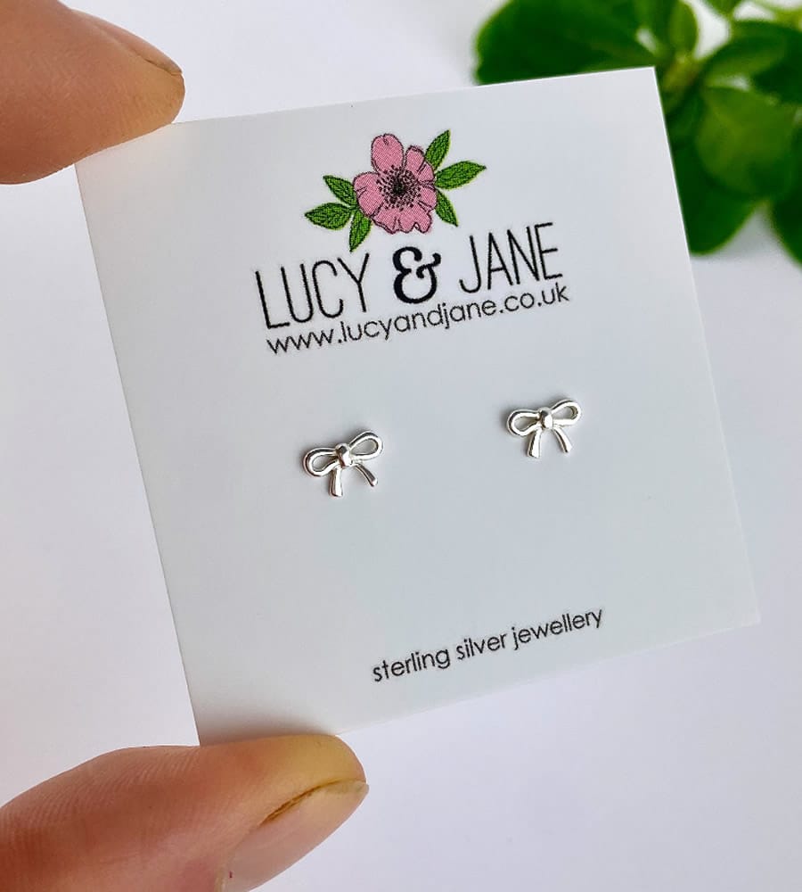 Sterling silver tiny bow stud earrings for children