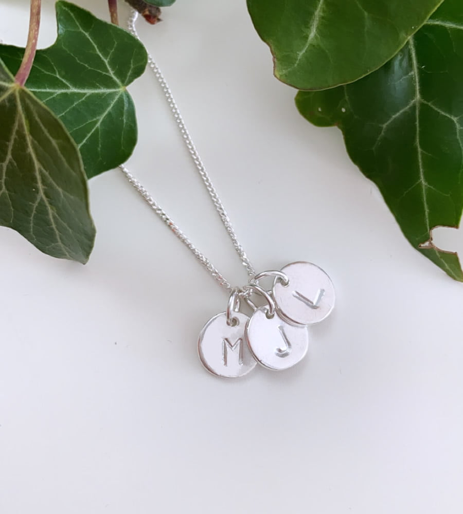 Sterling silver personalised three initials necklace