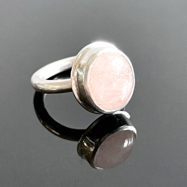 Statement sterling silver ring with large oval morganite. Lovely pale pink blush colour gemstone. Nicole Jansen Jewellery