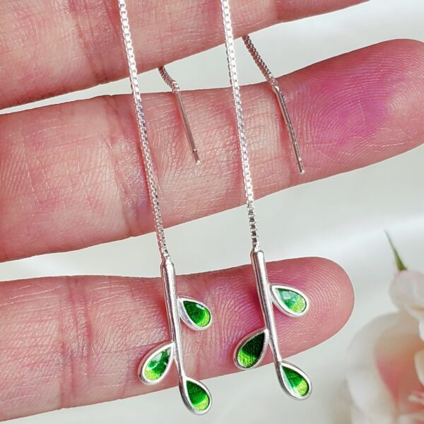 Leaf drop threaders with cloisonné enamel work and in sterling silver