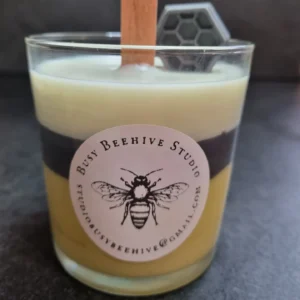 Wood wick Bee Stripe Beeswax Candle