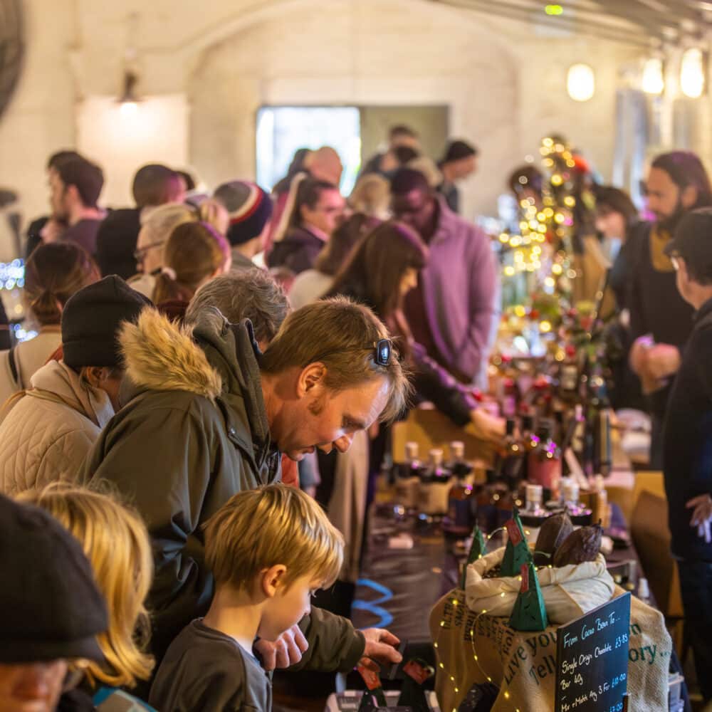 Visitors shopping at the Winter Makers Fair inside the Former Coal Shed building.