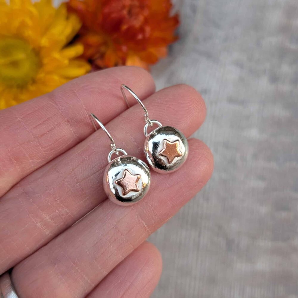 Jewellery by Jo - Silver Pebble Earrings with Copper Stars 2
