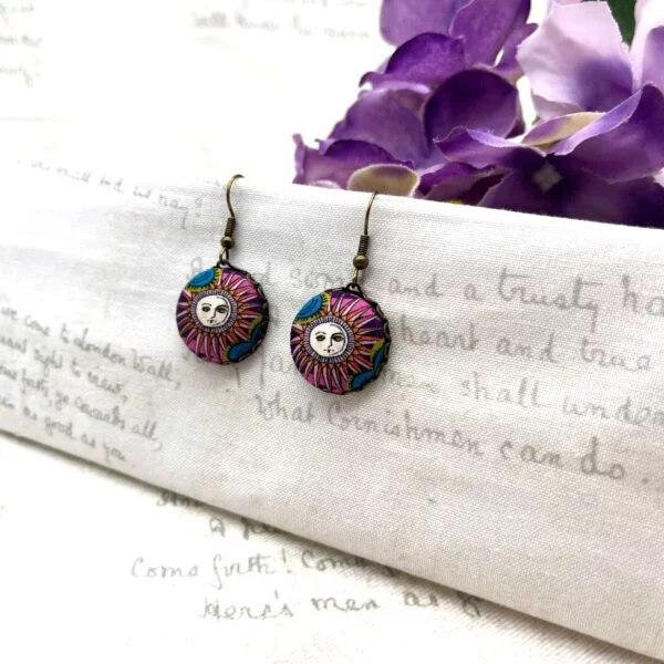 Sunburst fabric button earrings with Liberty fabric by Bowerbird Jewwellery