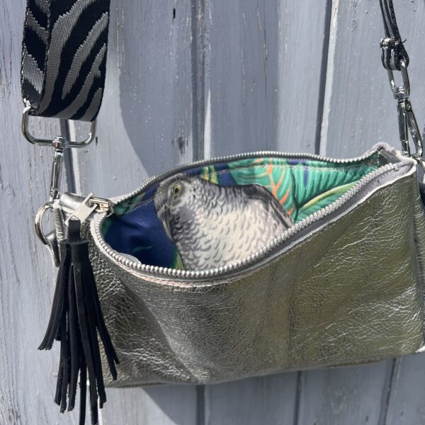 Morgan + Wells handstitched silver leather bag