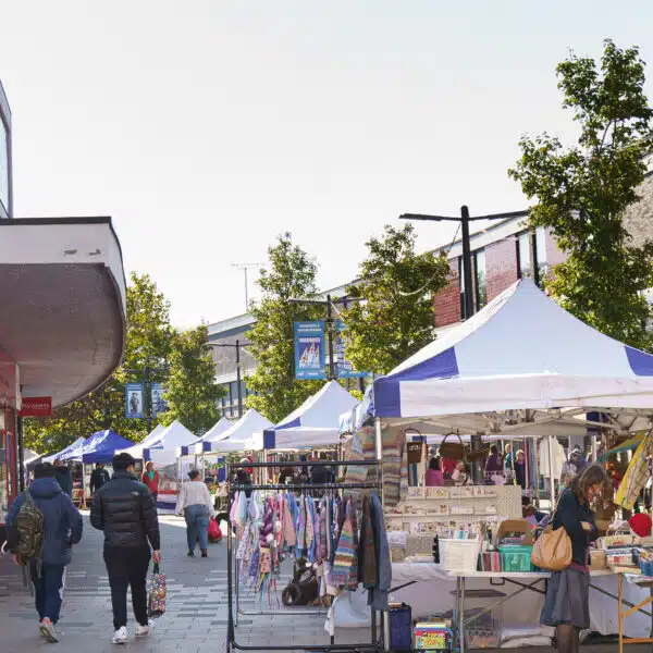 Farnborough Craft Fayre - Gazebos set up for Farnborough Craft Fayre along Queensmead.