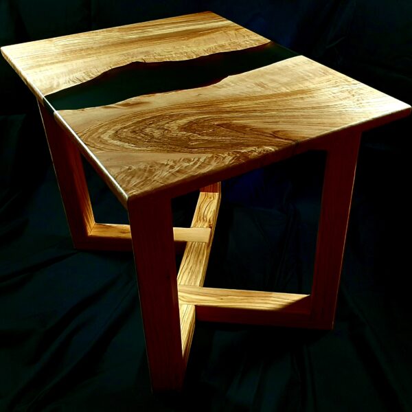 Side table made of olive wood and resin by Andy Firth Bespoke.