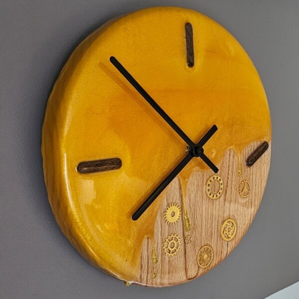 Oak and yellow resin clock commissioned from Andy Firth Bespoke.