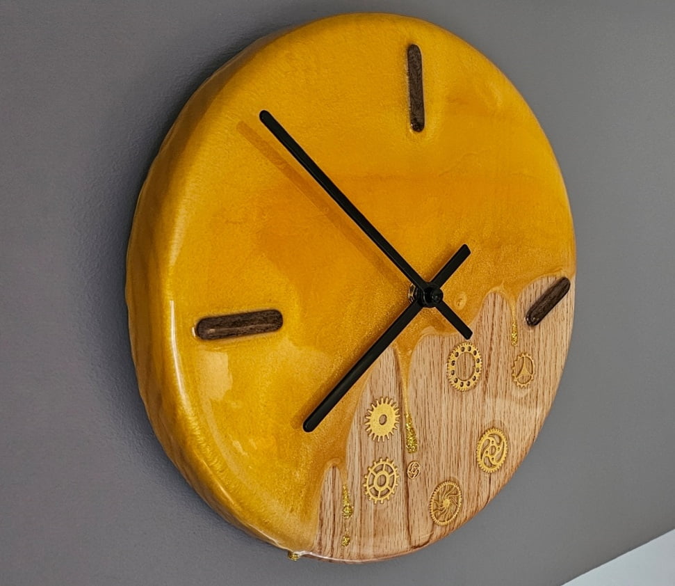 Oak and yellow resin clock commissioned from Andy Firth Bespoke.