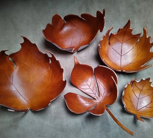 Ashfields Leather, leather leaf shaped bowl